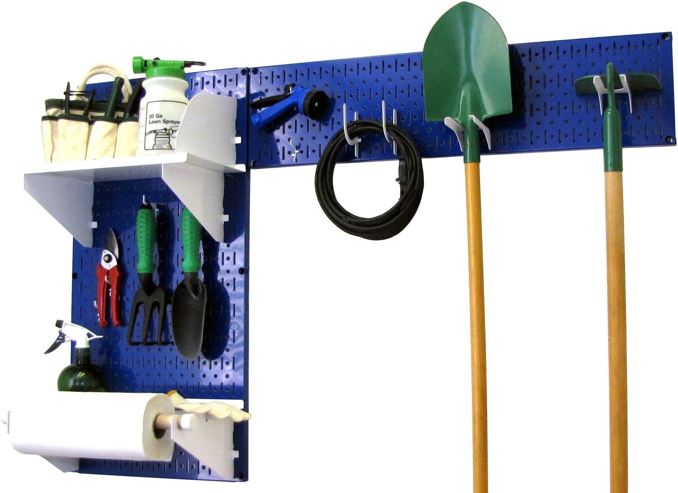 Wall Control Pegboard Garden Supplies Storage and Organization Garden Tool Organizer Kit with Blue Pegboard and White Accessories