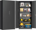 Greenvelly 72' H Metal Garage Storage Cabinet with 2 Doors and 4 Adjustable Shelves, Black Metal Cabinet with Lock, Steel Tool Cabinet for Office, Home, Garage, Gym, School（New Recessed Handle）