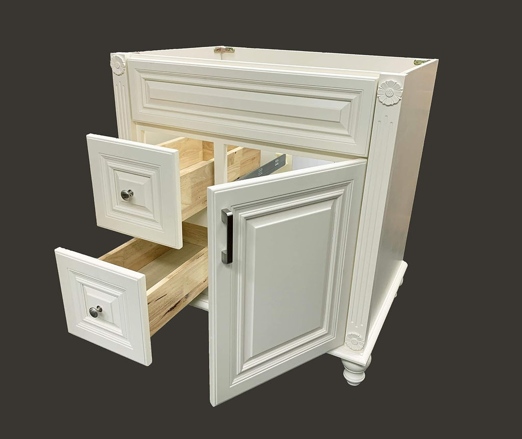 Antique White Solid Wood Single Bathroom Vanity Base Cabinet 30' W x 21' D x 32' H (Left Drawers)