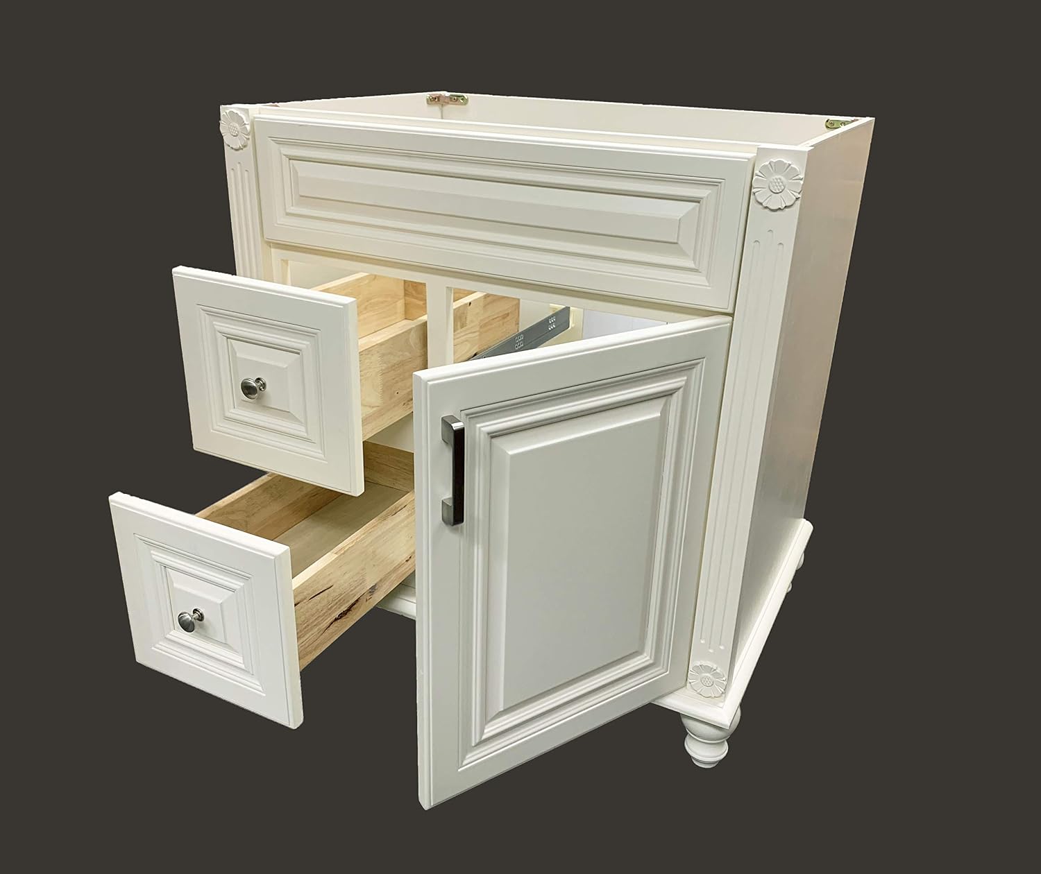 Antique White Solid Wood Single Bathroom Vanity Base Cabinet 30' W x 21' D x 32' H (Left Drawers)