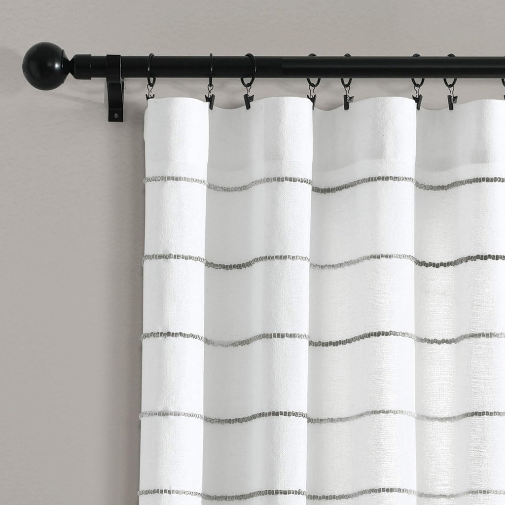 Lush Decor Ombre Stripe Yarn Dyed Cotton Window Curtain Panels, 40' W x 84' L, Gray - Drapes - Light Filtering Curtains for Living Room - Striped Curtains (Pack of 16)