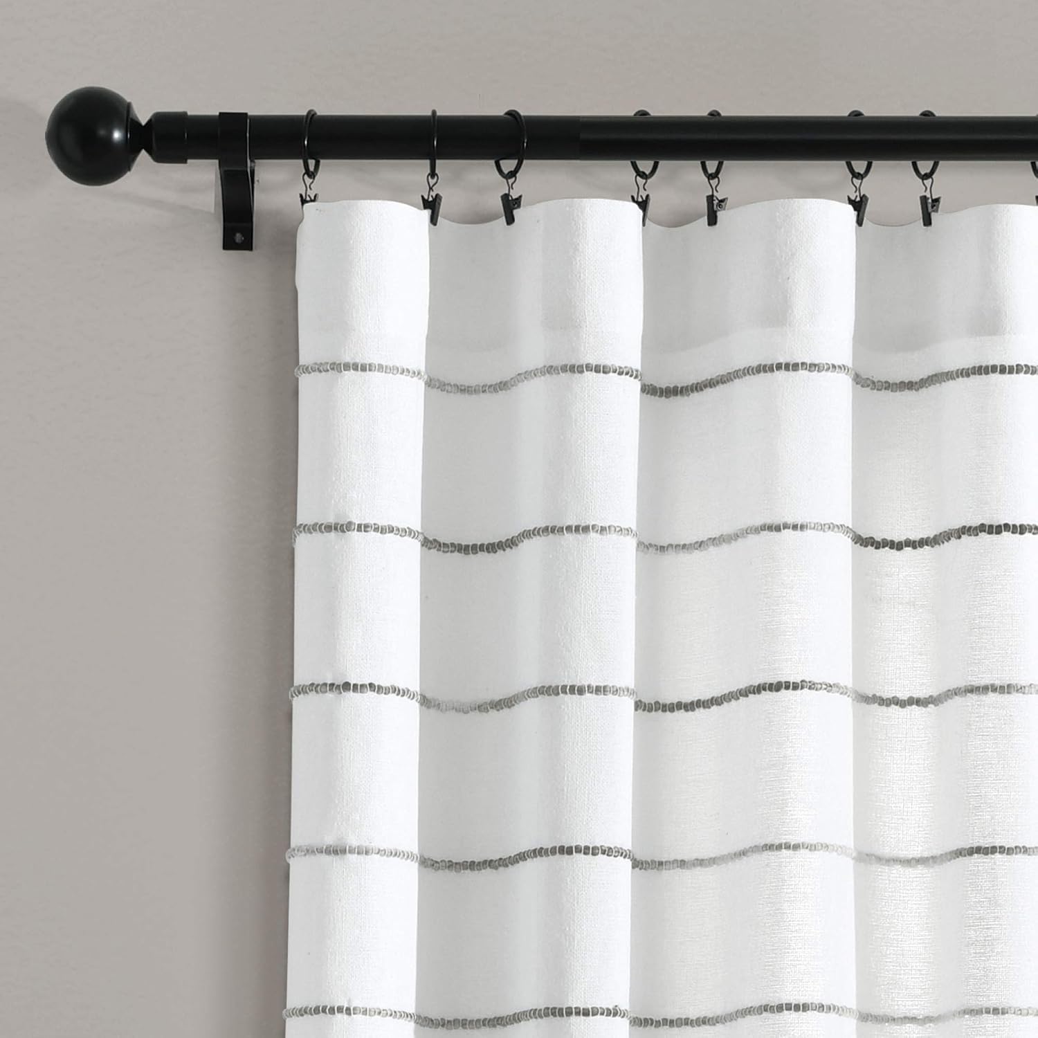 Lush Decor Ombre Stripe Yarn Dyed Cotton Window Curtain Panels, 40' W x 84' L, Gray - Drapes - Light Filtering Curtains for Living Room - Striped Curtains (Pack of 16)