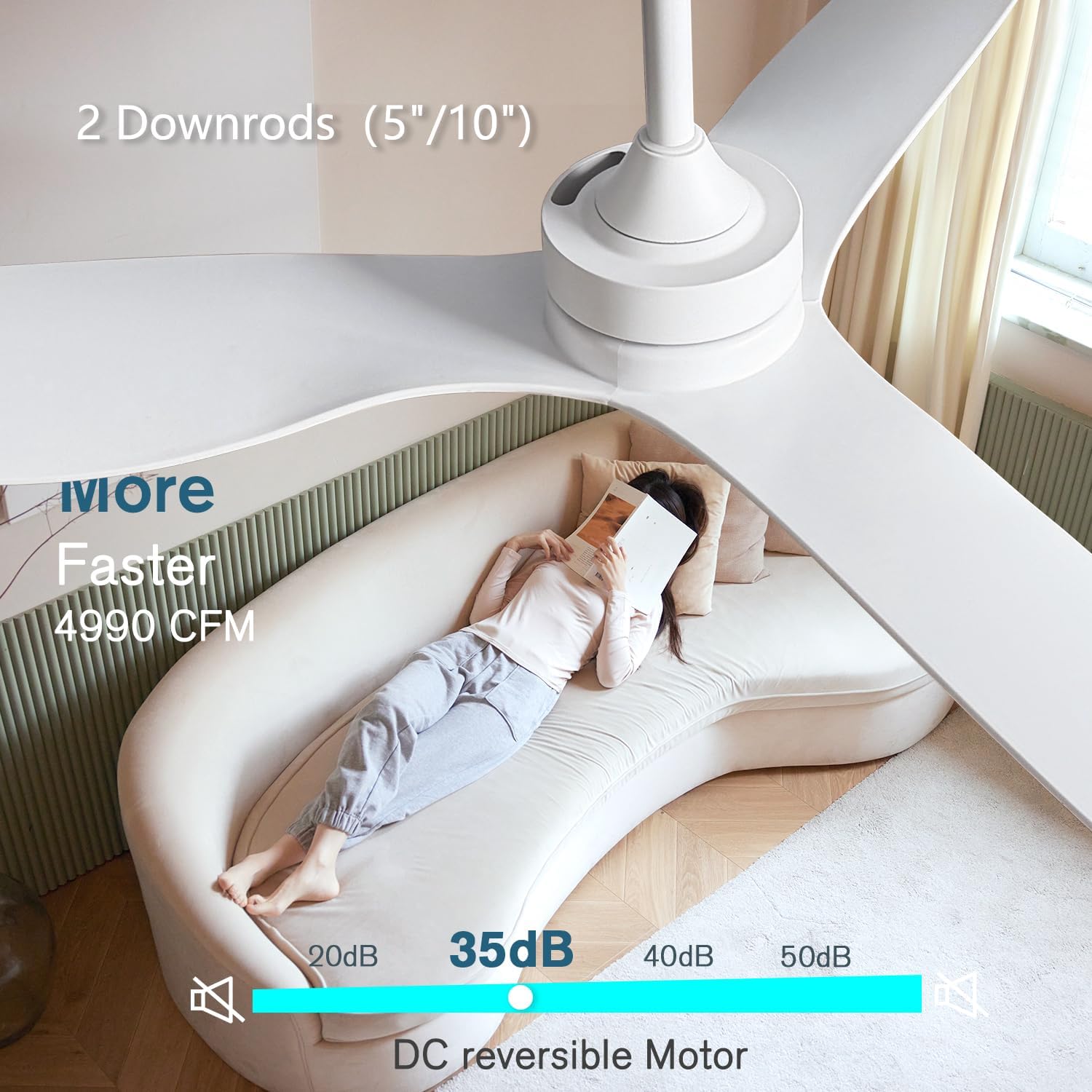 White Ceiling Fan No Light,52' Ceiling Fan Without Light with Remote,3 Blade Reversible,for outdoor indoor Patios/Farmhouse/Bedroom