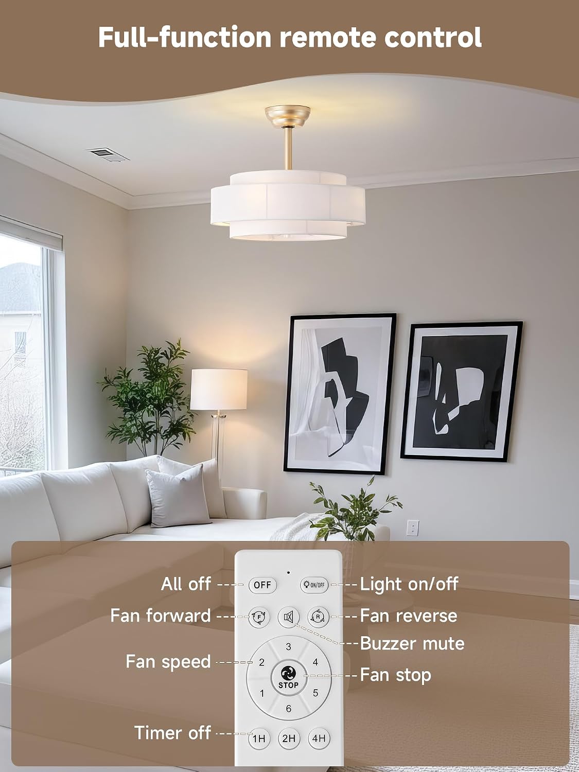 20' Boho Fandelier Ceiling Fan with Light, Caged Gold Fandelier Ceiling Fans with Lights Remote Control with 6 Speeds for Bedroom, Nursery, Living Room
