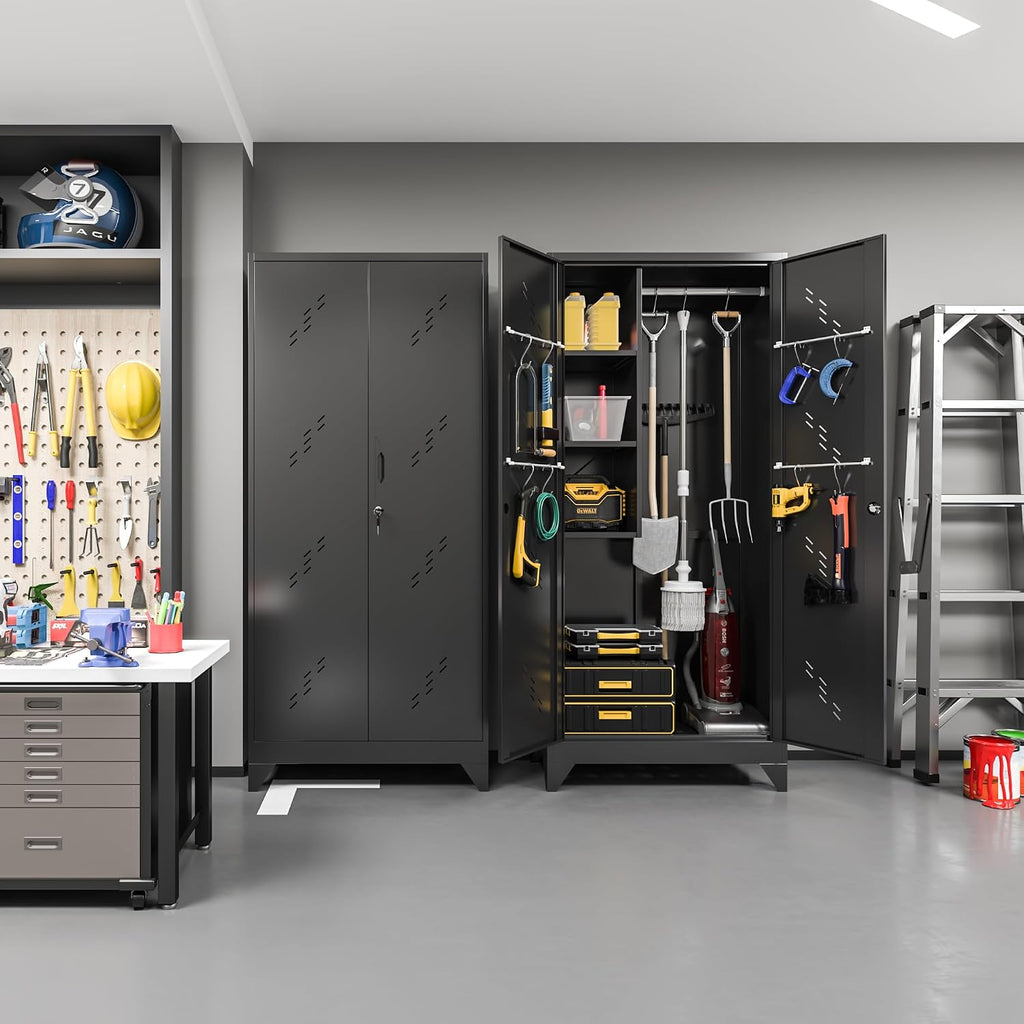75' Taller Metal Garage Storage Cabinet,Tool Chest, Large Office Storage Cabinet with Lock Doors, Stainless Steel Bottom Plate with Holes,Utility Room Organization(H75* D16.53*L33.85)(Black)