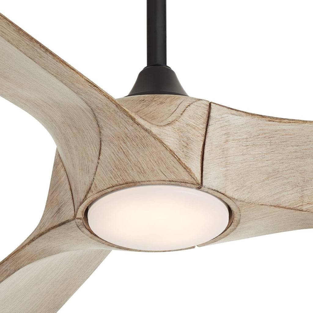 Casa Vieja 70' Kona Wind Large Farmhouse Rustic Country Cottage Core Indoor Outdoor Ceiling Fan 3 Blade LED Light Remote Control Black Finish Distressed White Oak Blades Bedroom DC Motor Damp Rated