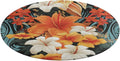 Flowers and Hawaiian Tribal Patterns on Black Background Coral Velvet Round Floor Mat Non-Slip Bath Rug Floor Covering for Bathroom Vanity Guest Suite & Vacation Home