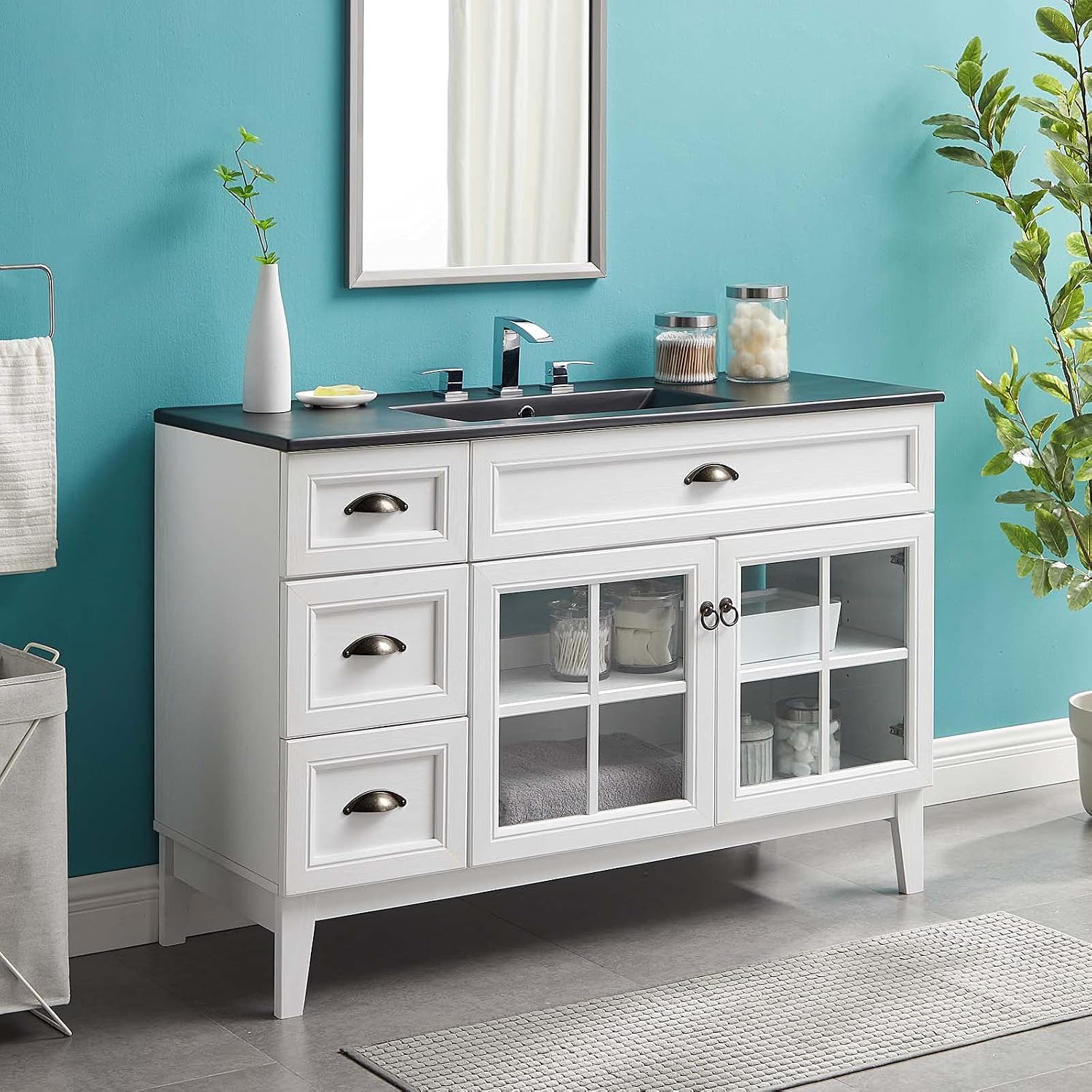 Sink Vanity Cabinet, Wood, White Black, Modern Contemporary, Hotel Bedroom Bathroom Master Suite