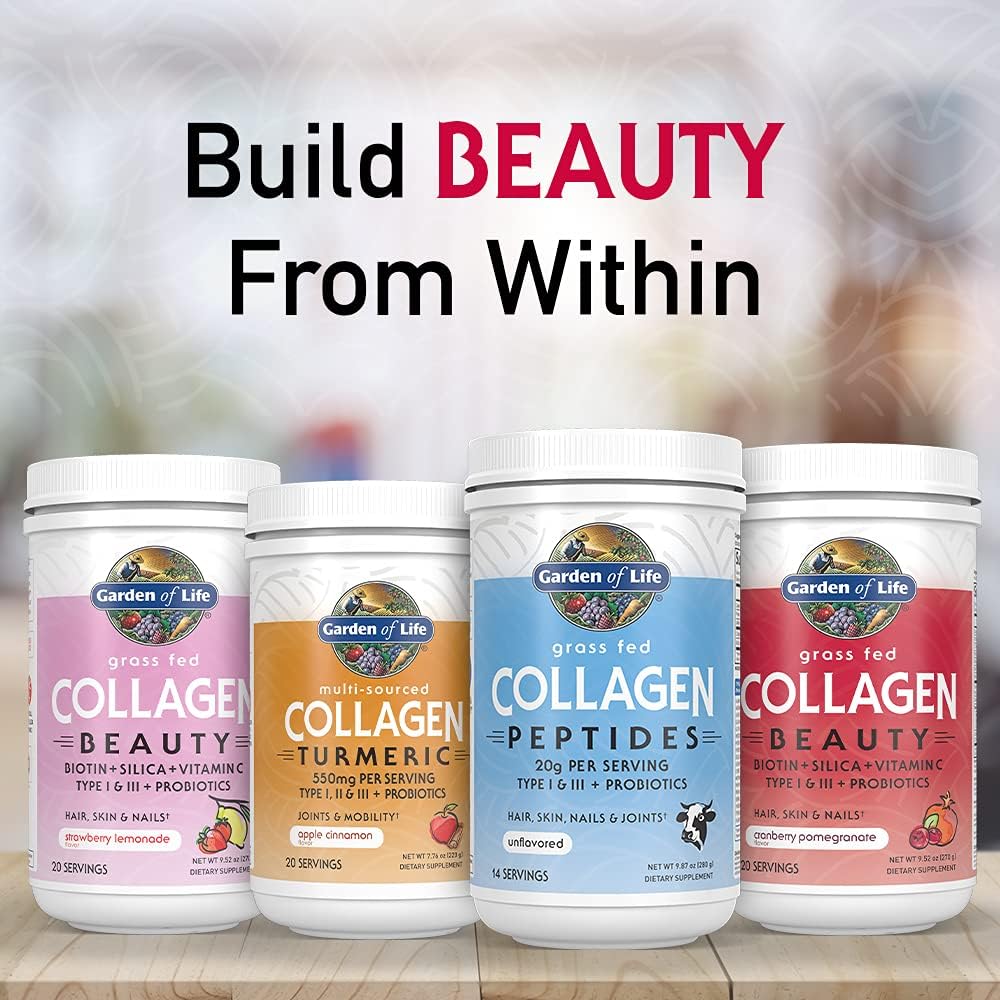 Garden of Life Grass Fed Collagen Beauty - Strawberry Lemonade, 20 Servings, Powder for Women Men Hair Skin Nails, Hydrolyzed Collagen Peptides Protein Powder Supplement (Pack of 6)