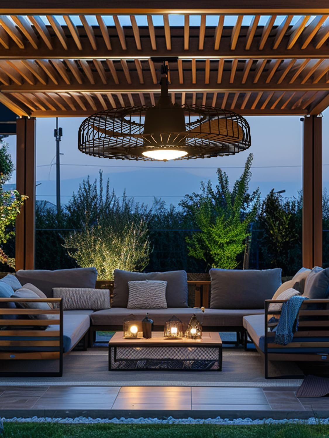 Orison Outdoor Ceiling Fans with Lights for Patio, 24' Weatherproof Ceiling Fan, Gazebo Fan Remote & APP Control, 3CCT Dimmable,Caged Plug in Ceiling Fan with Hanging Hook for Pergola Porch Canopy