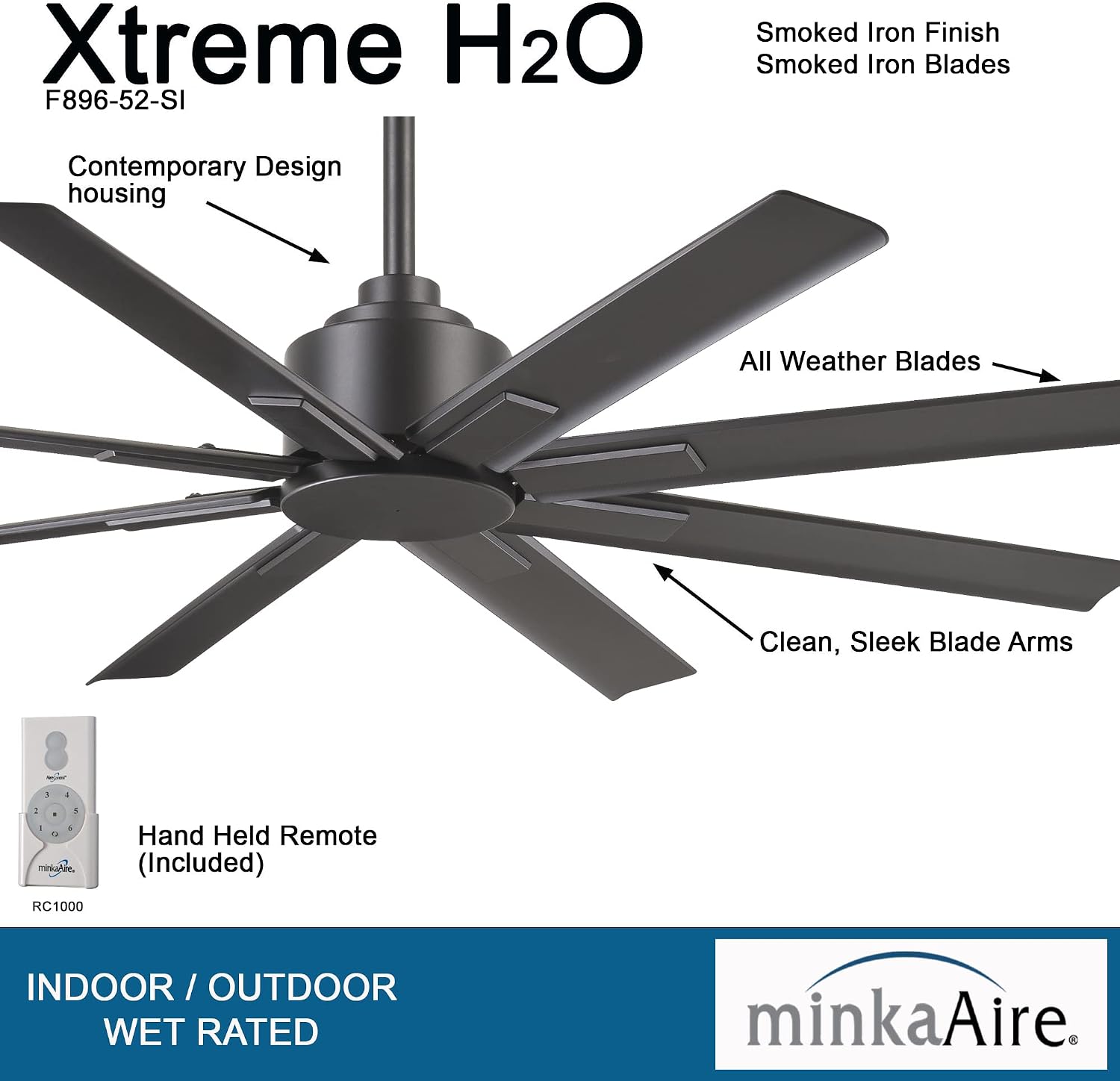 MINKA-AIRE F896-52-SI Xtreme H2O 52 Inch Outdoor Ceiling Fan, Smoked Iron