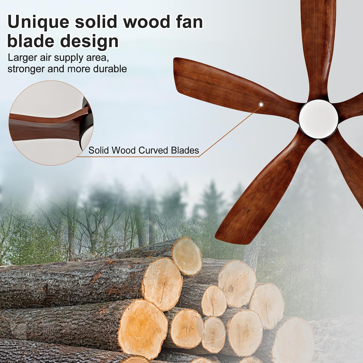 48 Inch Ceiling Fans with Lights and Remote, 5 Blades, Wood Ceiling Fan with Light, Dimmable, Wall Switch, Reversible DC Motor, Modern Indoor Outdoor Ceiling Fan for Patio Office Dining Room