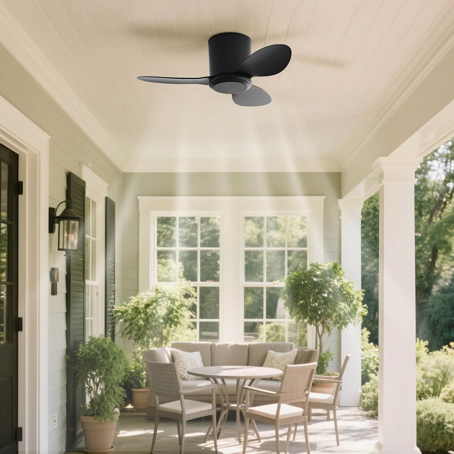 Flush Mount Ceiling Fan No Light Modern Small Ceiling Fans Remote Control 6 Speeds 25 Inch Ceiling Fan Without Lights Quiet DC Motor, 3 Blades For Restaurant Bedroom Patio Indoor