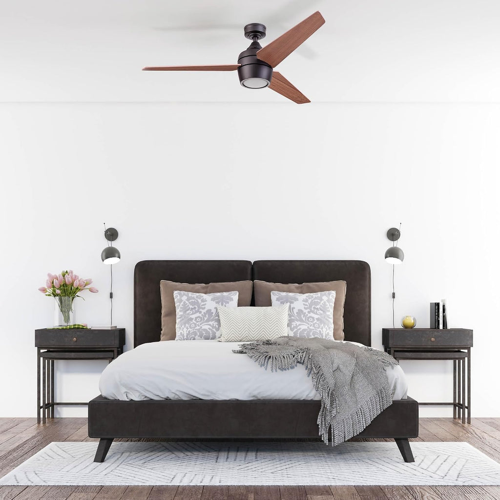 Honeywell Ceiling Fans Eamon Modern 52 Inch Ceiling Fan with Light, LED Fan with Remote Control, Indoor Fan, 3 Contemporary Blades with Maple and Black Wood Finish Options, Bronze (51922-01)