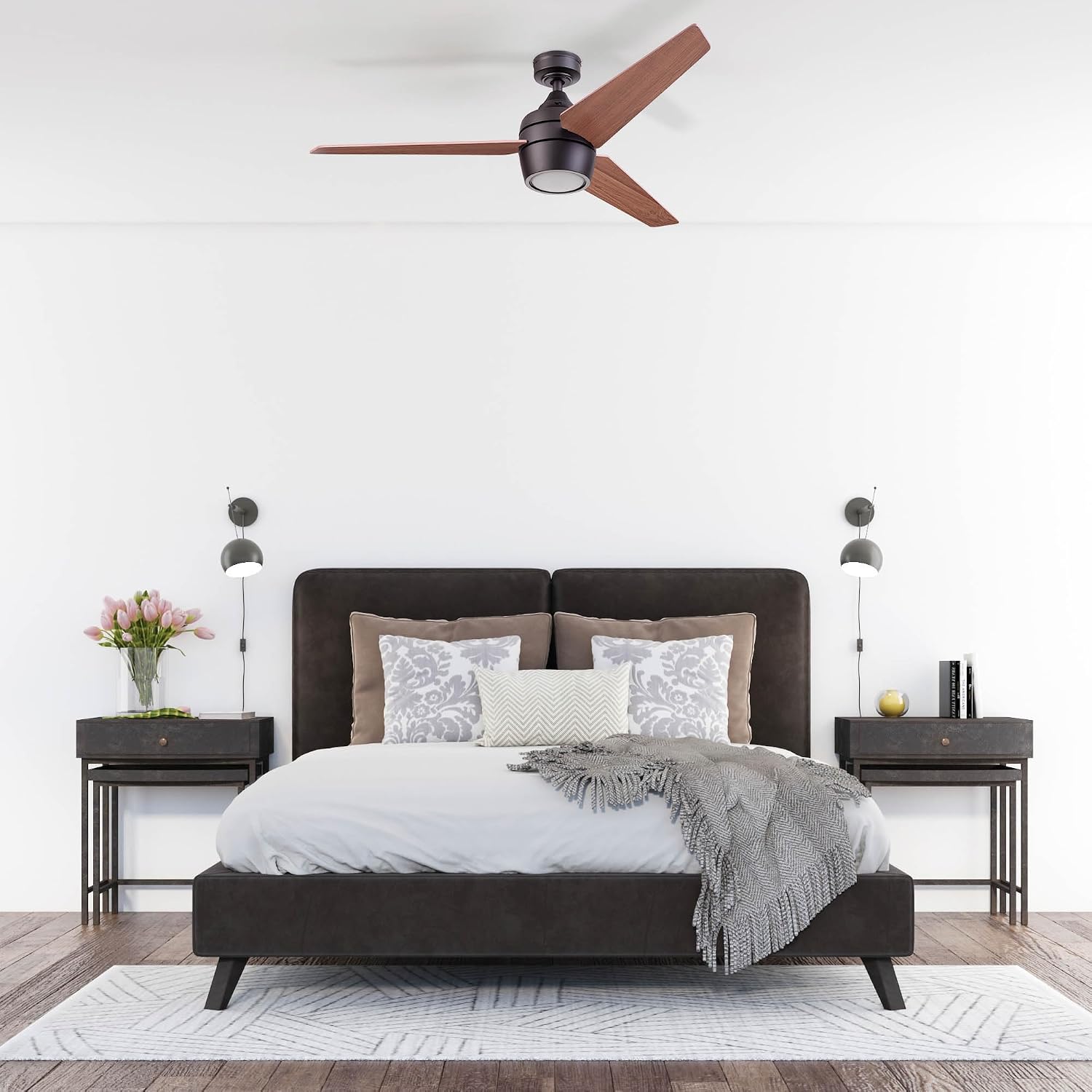 Honeywell Ceiling Fans Eamon Modern 52 Inch Ceiling Fan with Light, LED Fan with Remote Control, Indoor Fan, 3 Contemporary Blades with Maple and Black Wood Finish Options, Bronze (51922-01)