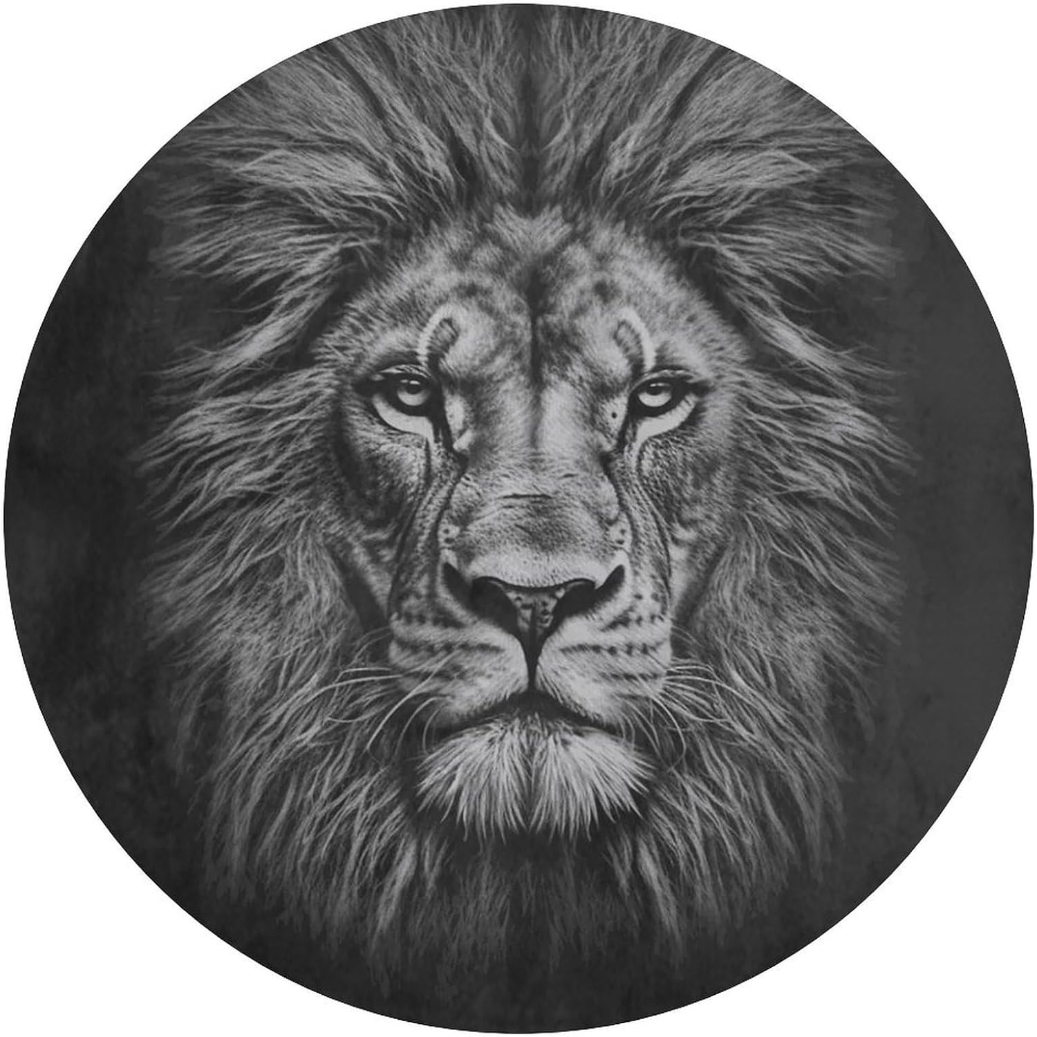 Black and White Lion Head Coral Velvet Round Floor Mat Non-Slip Bath Rug Floor Covering for Bathroom Vanity Guest Suite & Vacation Home
