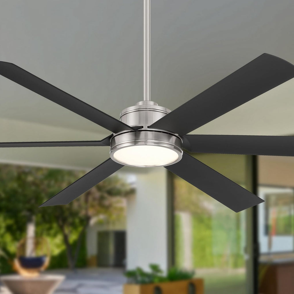 MINKA-AIRE F897L-BNW/CL Cairo 65' 6-Blade LED Smart Indoor/Outdoor Ceiling Fan - Brushed Nickel Wet and Coal Finish Blades with Matte Lens