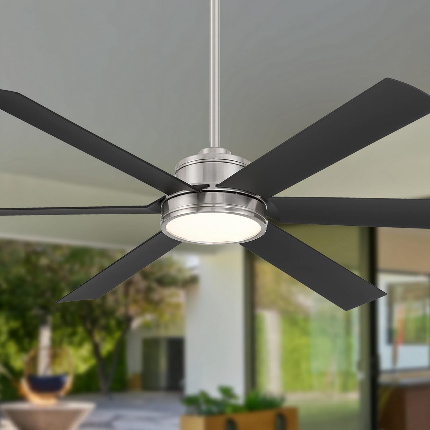 MINKA-AIRE F897L-BNW/CL Cairo 65' 6-Blade LED Smart Indoor/Outdoor Ceiling Fan - Brushed Nickel Wet and Coal Finish Blades with Matte Lens