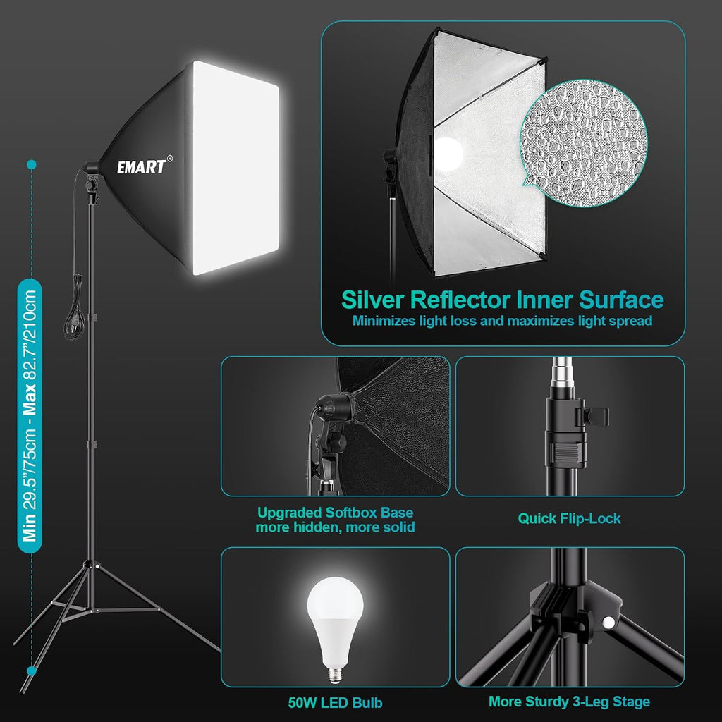 EMART 8.5 x 10 ft Backdrop Support System, Professional Photography Lighting Kit with 10*12ft Backdrop*3, 5500K 50W LED, Reflector, Umbrellas&Softbox Lighting Kit for Studio, Portrait, Video Shooting