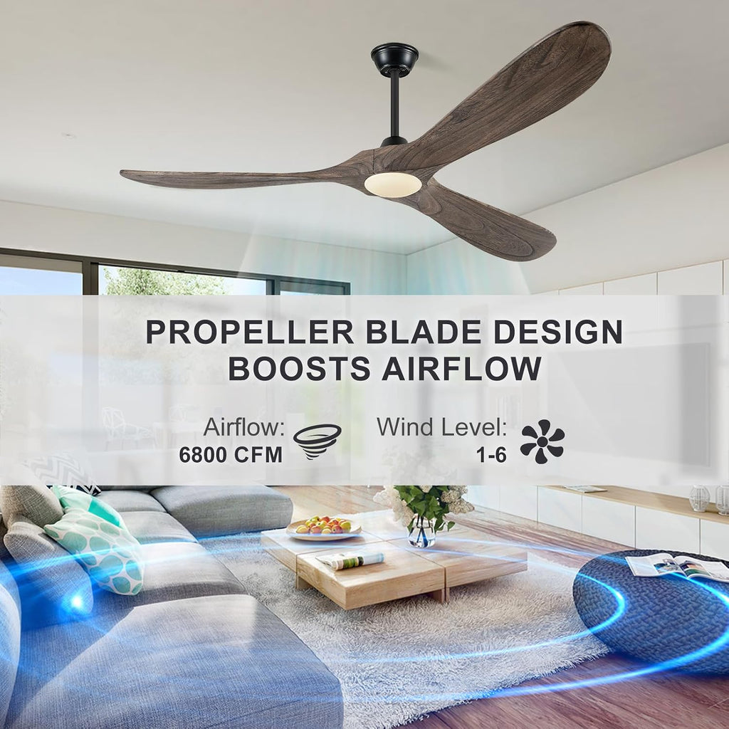 Eliora 52 Inch Ceiling Fans with Lights, Wood Outdoor Ceiling Fan for Patio and Remote Control Rustic Propeller Large Ceiling Fans with Light Farmhouse Indoor Quiet High cfm, Deep Brown