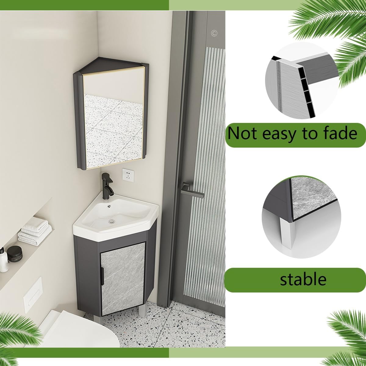 Modern Corner Bathroom Vanity，Bathroom Vanity with Sink Set，Floor Standing Bathroom Vanity Cabinet ，for Guest Baths Master Suites or Patio(White)