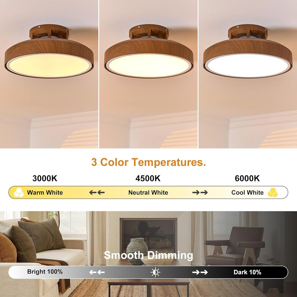 Bladeless Ceiling Fans with Lights and Remote, 18.9' Farmhouse Embedded Ceiling Fan Light, Flush Mount Dimmable LED Chanelier Fan for Bedroom,Walnut Color