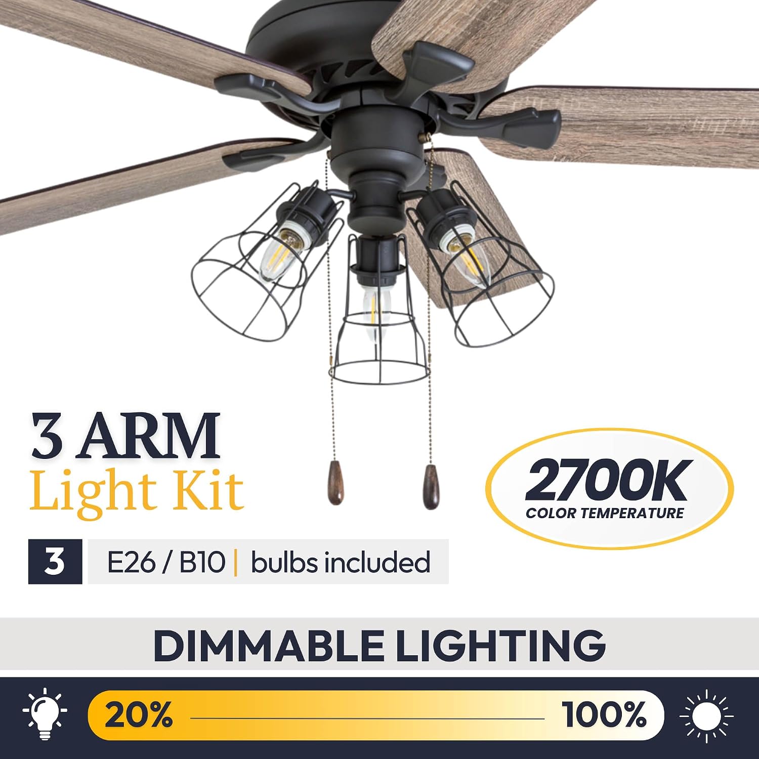Prominence Home Lincoln Woods 52 Inch Ceiling Fan with LED Light, Pull Chain & Remote, 5 Blades with Reversible Motor and Tri-Mount Options, Bronze