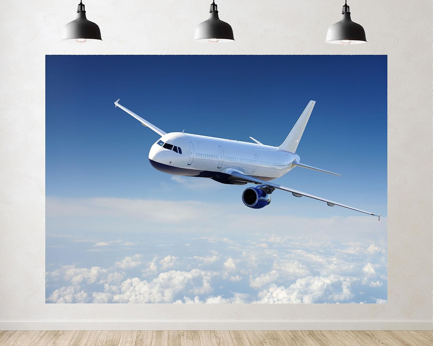 Trykid 20x10ft White Airplane Blue Sky Backdrop Commercial Jet Flight Photography Background Travel Adventure Themed Party Decoration Tapestry Photo Booth Prop Fabric