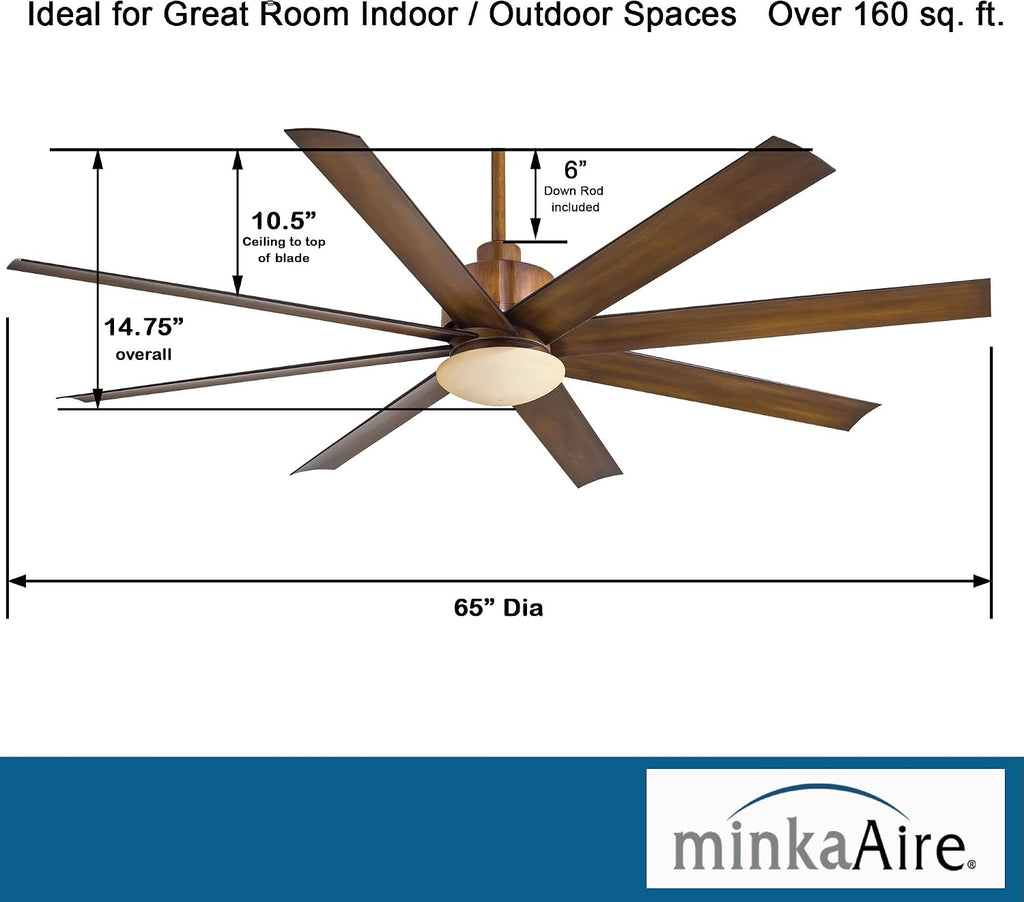 MINKA-AIRE F888L-DK Slipstream 65' 8-Blade LED Ceiling Fan in Distressed Koa Finish with Distressed Koa Blades and Tinted Opal Glass