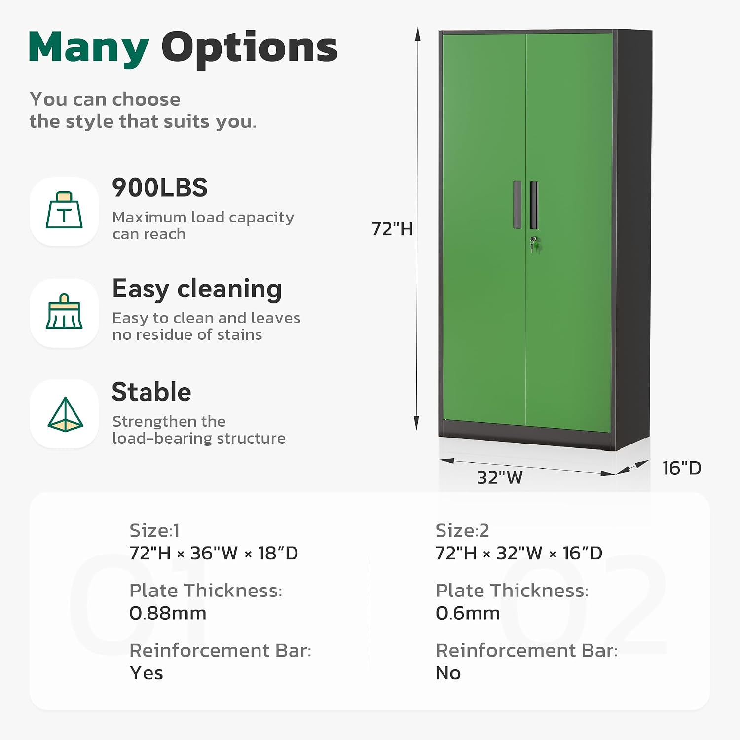 Greenvelly Metal Lockable Storage Cabinet, 72' Storage Cabinet with 2 Doors and 4 Adjustable Shelves for Office, Home, Garage, Pantry (Assembly Required, Black Green)