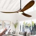 ABZ 52 Inch Ceiling Fans with Lights and Remote Control, Outdoor Ceiling Fan with Light 3 Blades Propeller Solid Wood Ceiling Fan for Indoor Bedroom Living Room, Walnut Wood