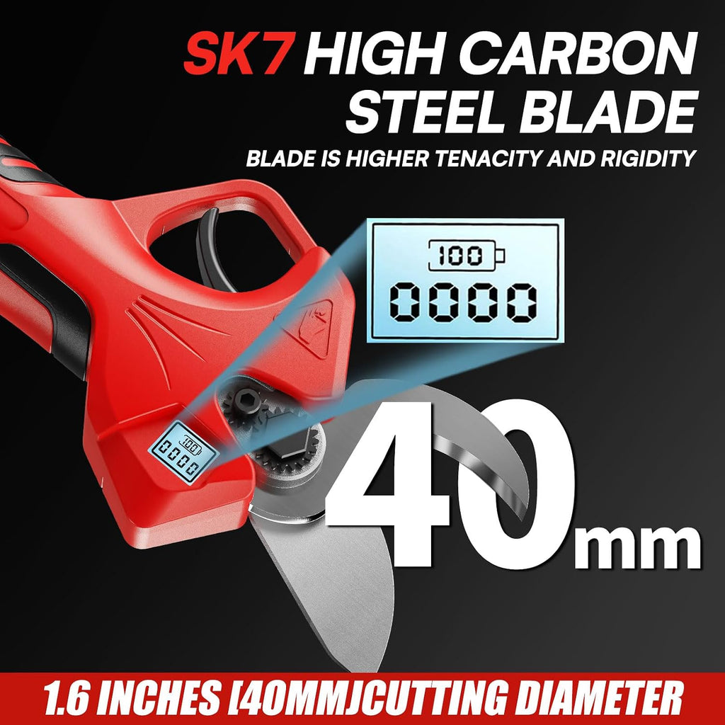 2-in-1 Pole Pruning Shears,1.6' Cutting Diameter, Cordless Electric Pruning Shears with Extension Pole,2×2.0Ah Battery Powered Pruner for Tree Trimming (2 Set Blades&Battery Charger Included)