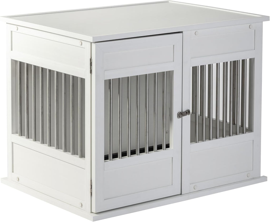 New Age Pet ECOFLEX Horizon Dog Crate & End Table, Modern Slatted Indoor Dog Kennel for Medium, Large & XL Dogs, Durable Composite, Antique White, Medium