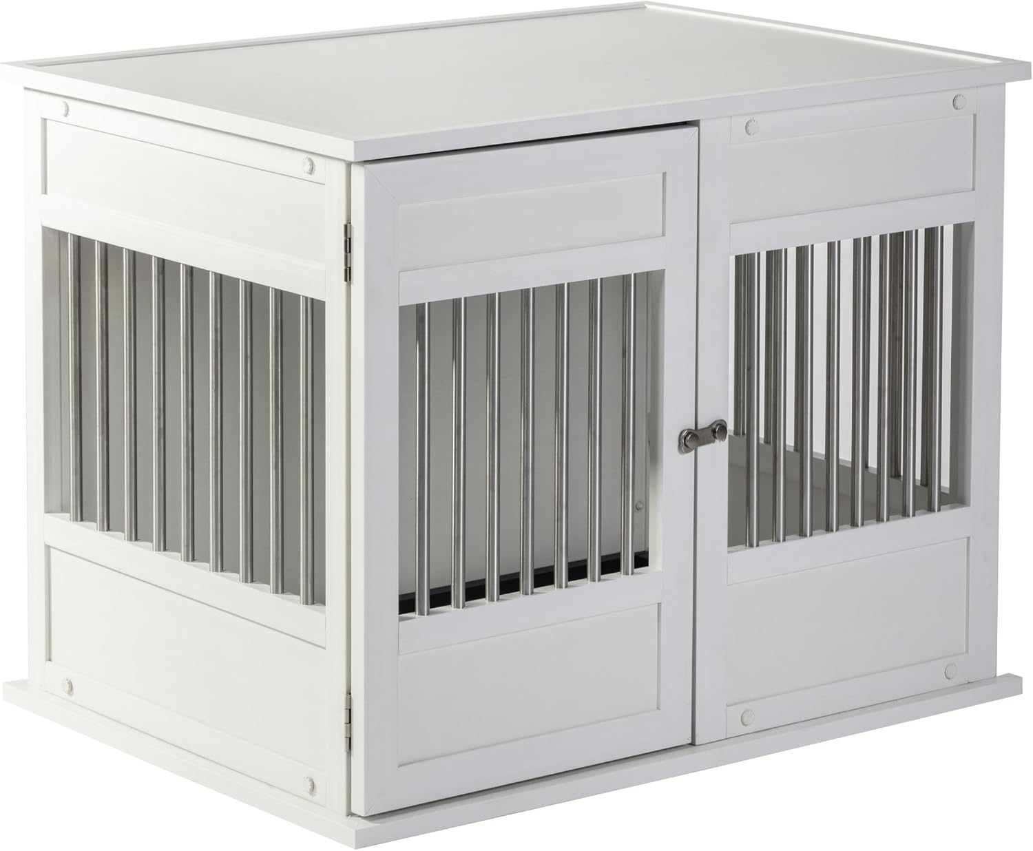 New Age Pet ECOFLEX Horizon Dog Crate & End Table, Modern Slatted Indoor Dog Kennel for Medium, Large & XL Dogs, Durable Composite, Antique White, Medium