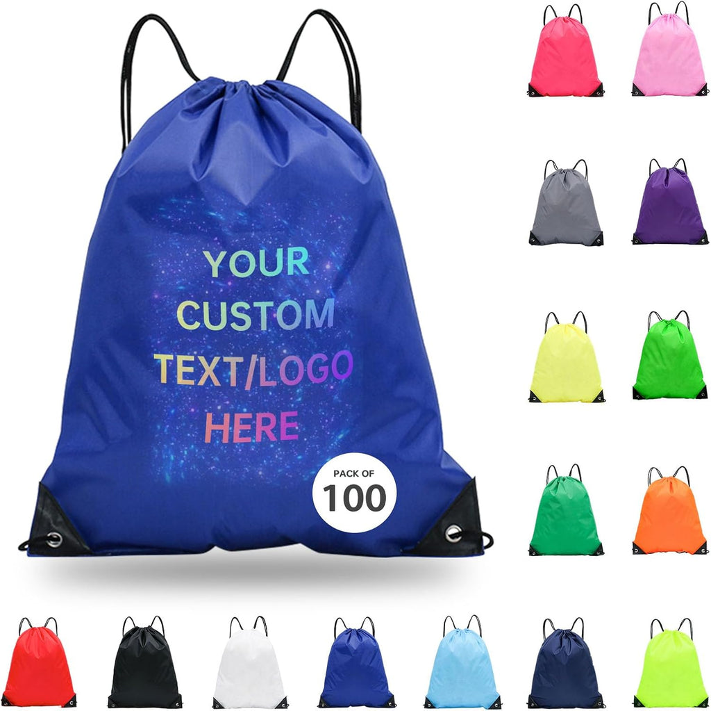 JEOHLORY pack of 100 Custom Bags With Your Logo,customized backpack,promotional items,Drawstring Backpacks,Great for Everyday Use (Custom Treasure Blue)