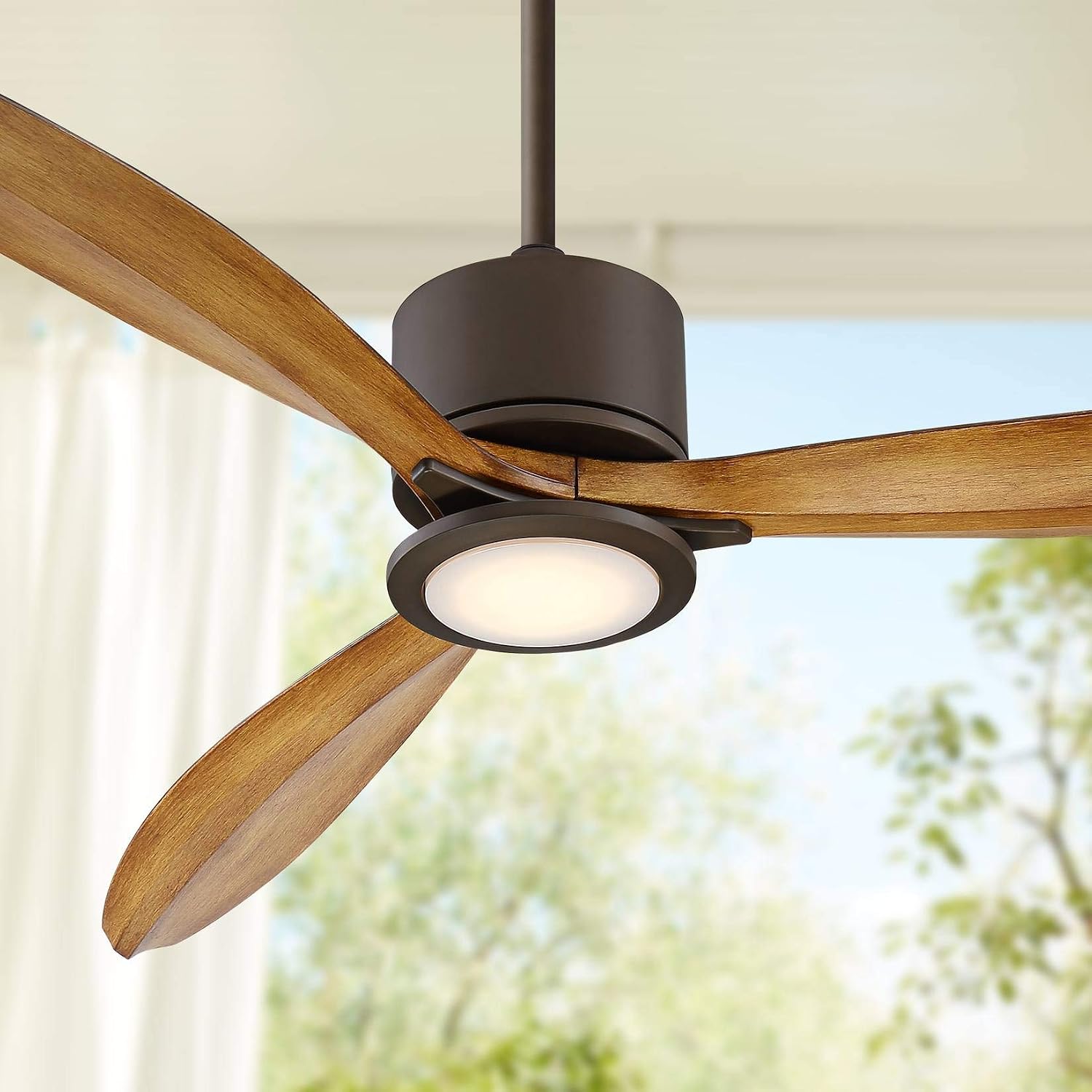 Casa Vieja 56' Rally Industrial Rustic 3 Blade Indoor Outdoor Ceiling Fan with LED Light Remote Control Oil Rubbed Bronze Koa Damp Rated for Patio Exterior House Home Porch Gazebo Garage