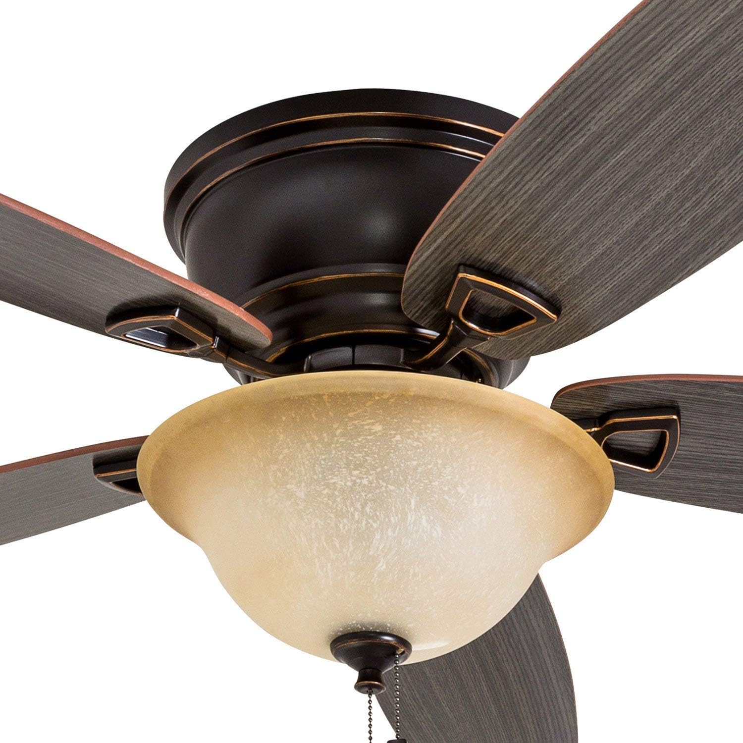 Honeywell Glen Alden 52 Inch Indoor LED Ceiling Fan with Bowl Light, Pull Chain Control, 5 Dual-Finish Blades, Quiet Reversible Motor, White