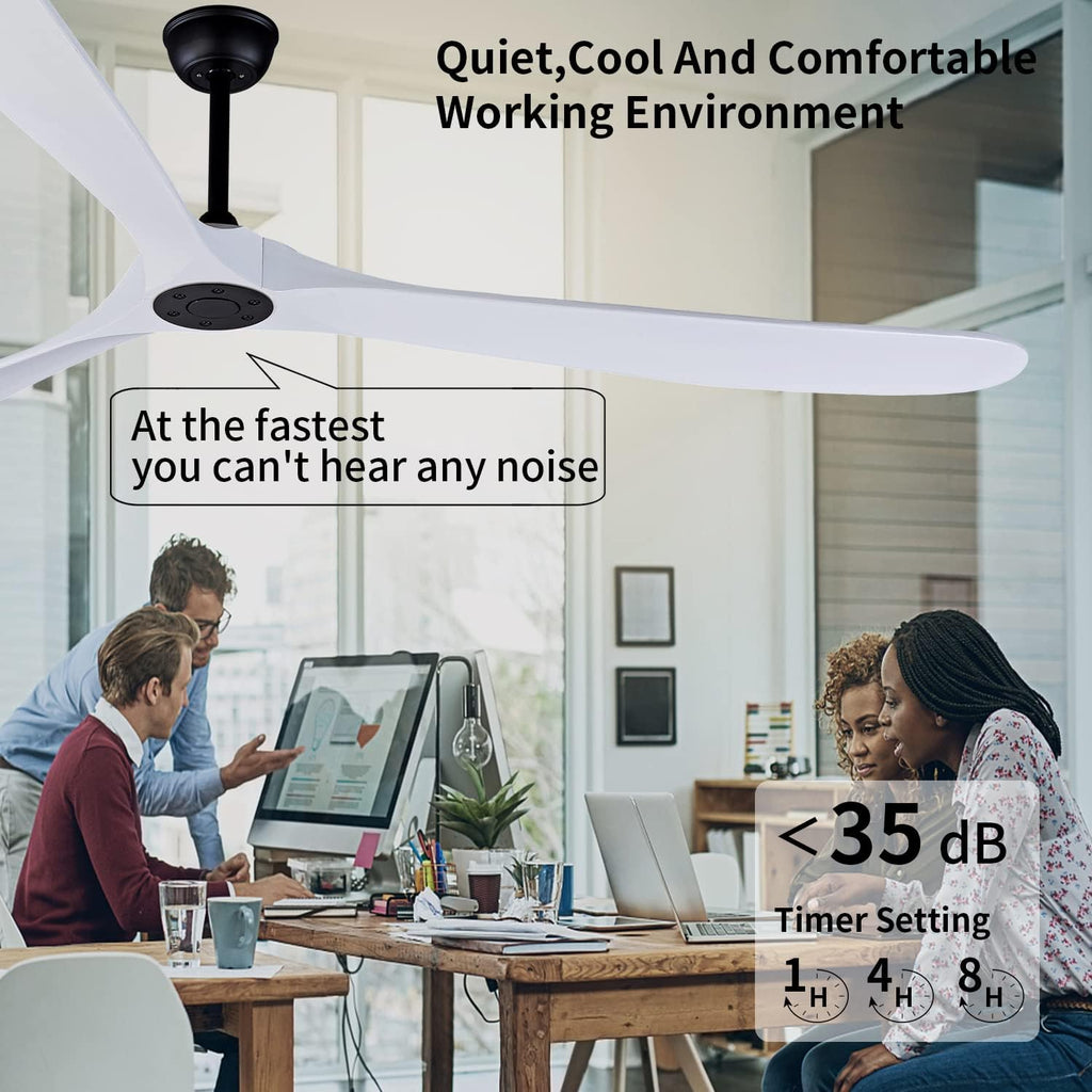 Bigzone 88' Large Ceiling Fan No Light with Remote,3 Blades White Solid Wood Big Ceing Fan without Light with Quiet Reversible DC Motor 6-Speeds for Living Room/Dining Room/Garage/Indoor/Outdoor