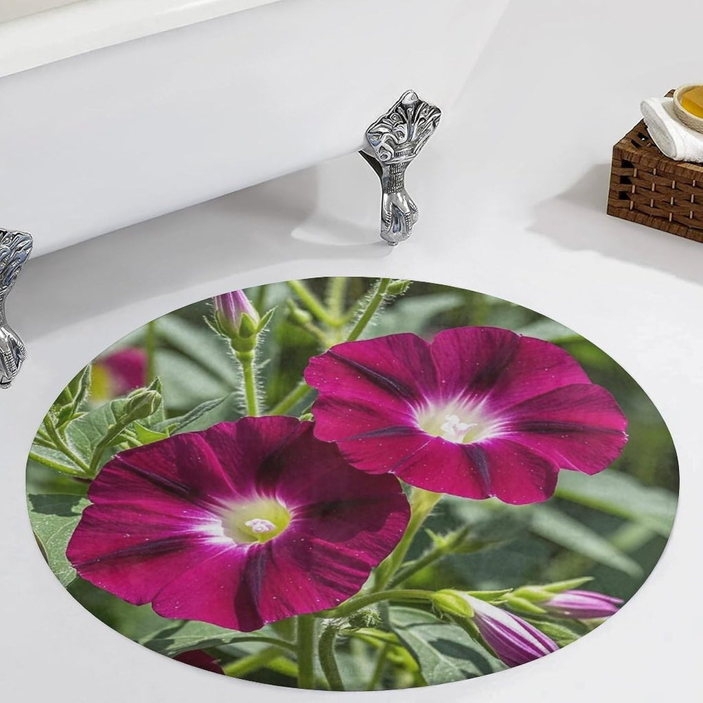Red Geraniums Coral Velvet Round Floor Mat Non-Slip Bath Rug Floor Covering for Bathroom Vanity Guest Suite & Vacation Home