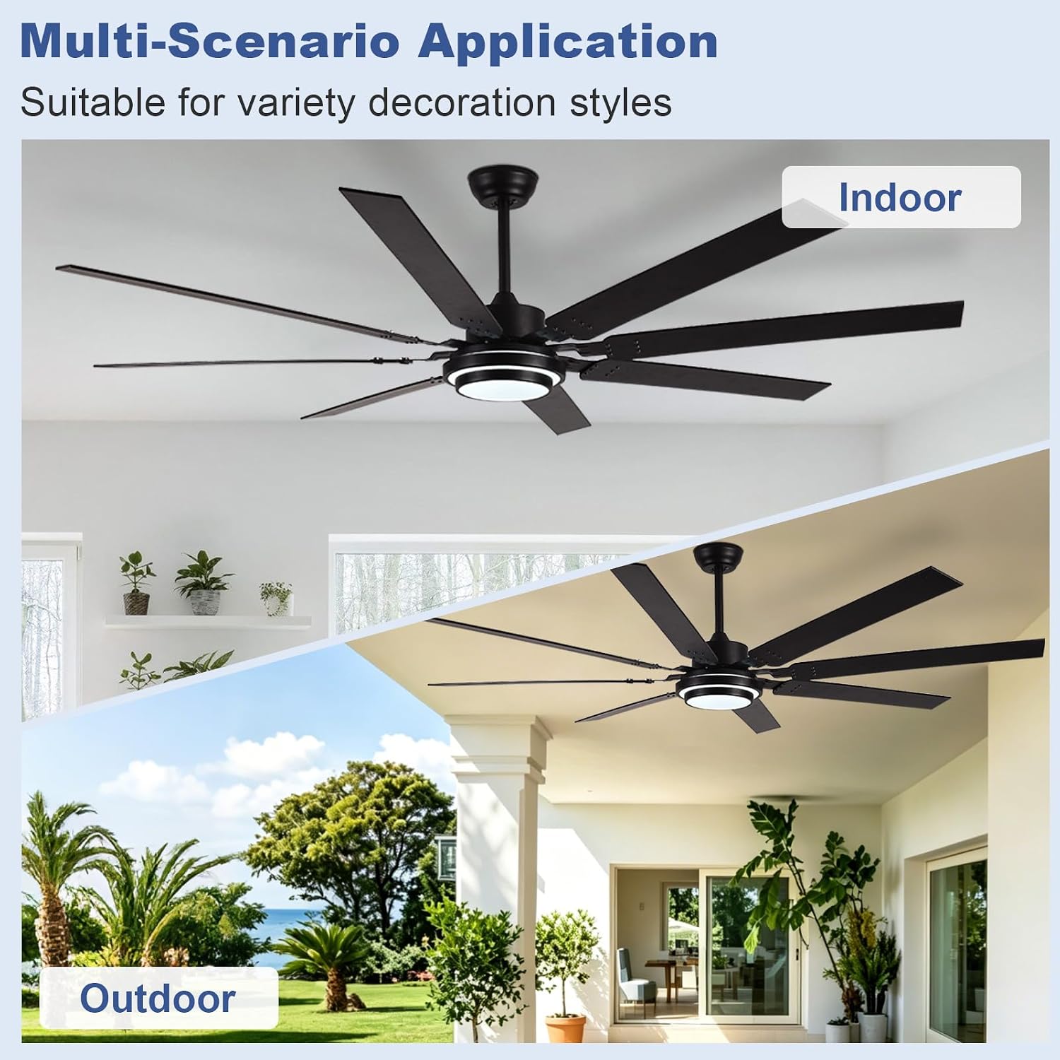 Depuley 72-Inch Ceiling Fan with Light: Walnut Ceiling Fans with 8 Blades Dual Finish Reversible - Large Ceiling Fan with Remote Control Noiseless for Farmhouse Living Room Outdoor Patios