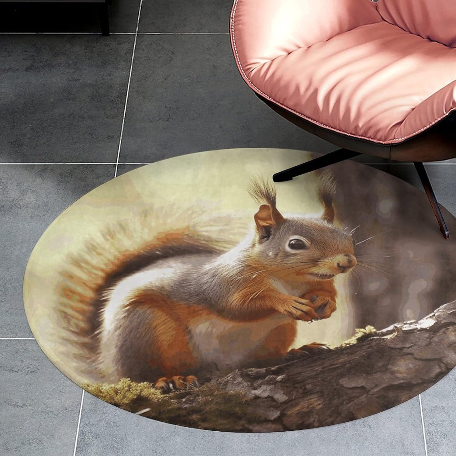 Funny Squirrel Coral Velvet Round Floor Mat Non-Slip Bath Rug Floor Covering for Bathroom Vanity Guest Suite & Vacation Home