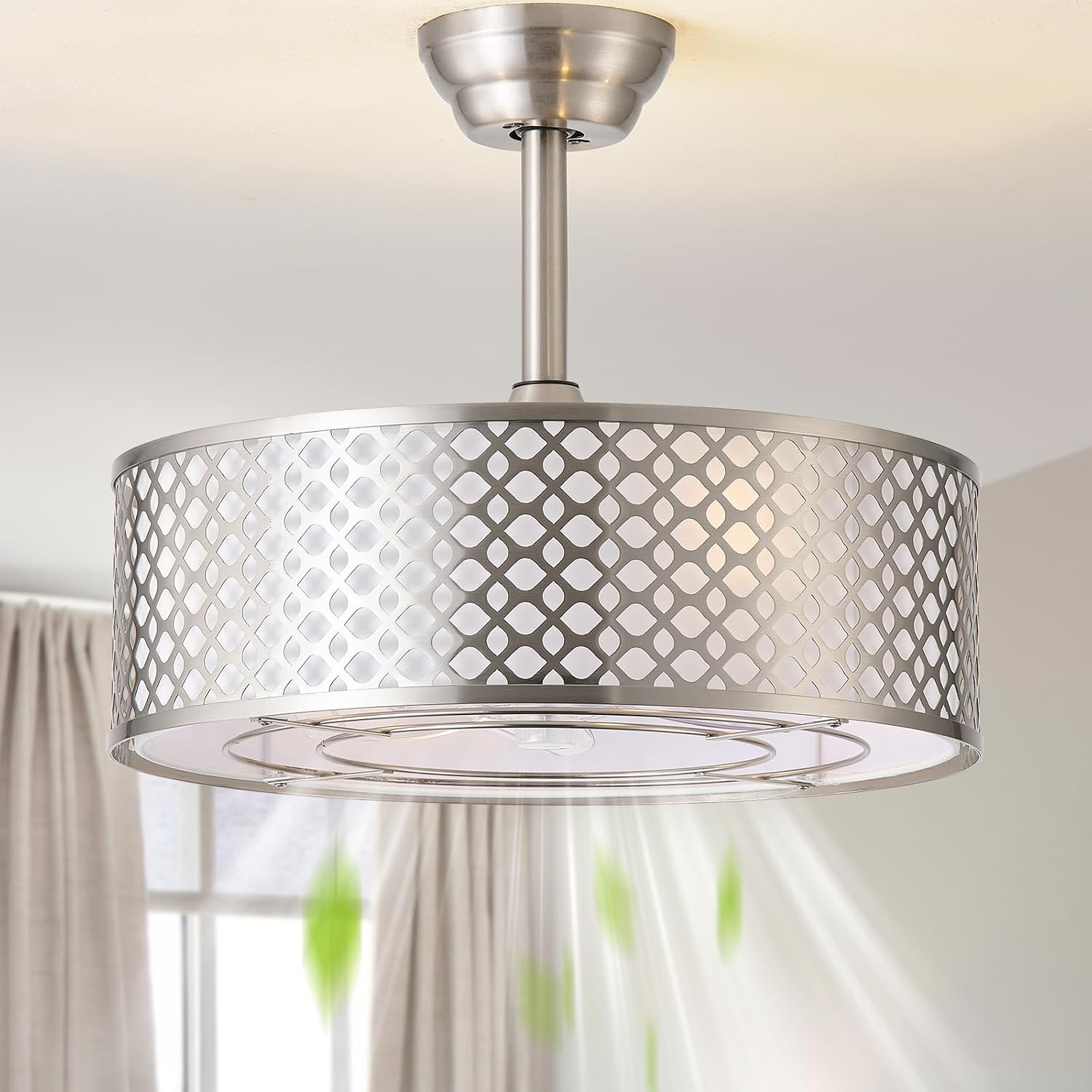 Silver Fandelier Ceiling Fan with Light, 20' Caged Boho Ceiling Fans with Lights and Remote, Mid Century with 6 Speeds for Bedroom, Living Room, Nursery