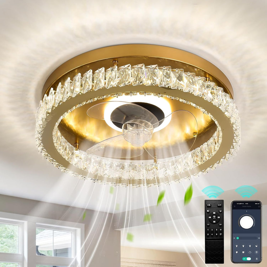 FRIXCHUR Ceiling Fan with Light Low Profile Ceiling Fans with Remote Control Flush Mount Ceiling Fan 3 Color 6 Speed LED Fan Light for Bedroom Living Room Kitchen Dinning Room (Gold)