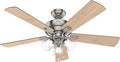 Hunter 52 inch Indoor Ceiling Fan with LED Lights and Pull Chain - Standard Mount Ceiling Fan, 5 Blades, For Bedroom, Living Room, or Kitchen, 3 inch Downrod - Crestfield 54206, Brushed Nickel