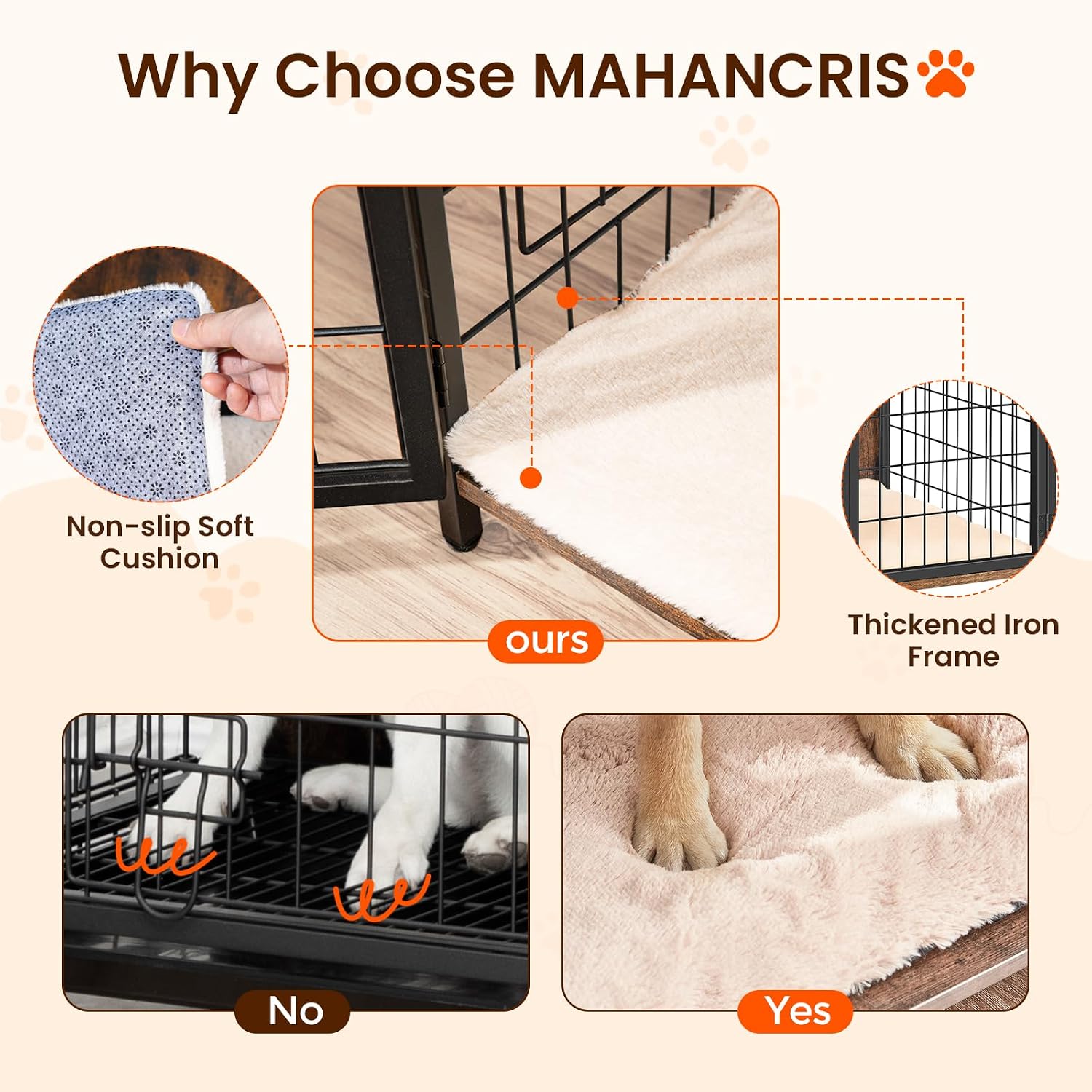 MAHANCRIS Dog Crate Furniture with Cushion, Wooden Dog Kennel with Double Doors, Heavy Duty Dog Cage for Small/Medium/Large Dogs, Indoor Dog House End Table, 39.4' L, Rustic Brown DCHR10701