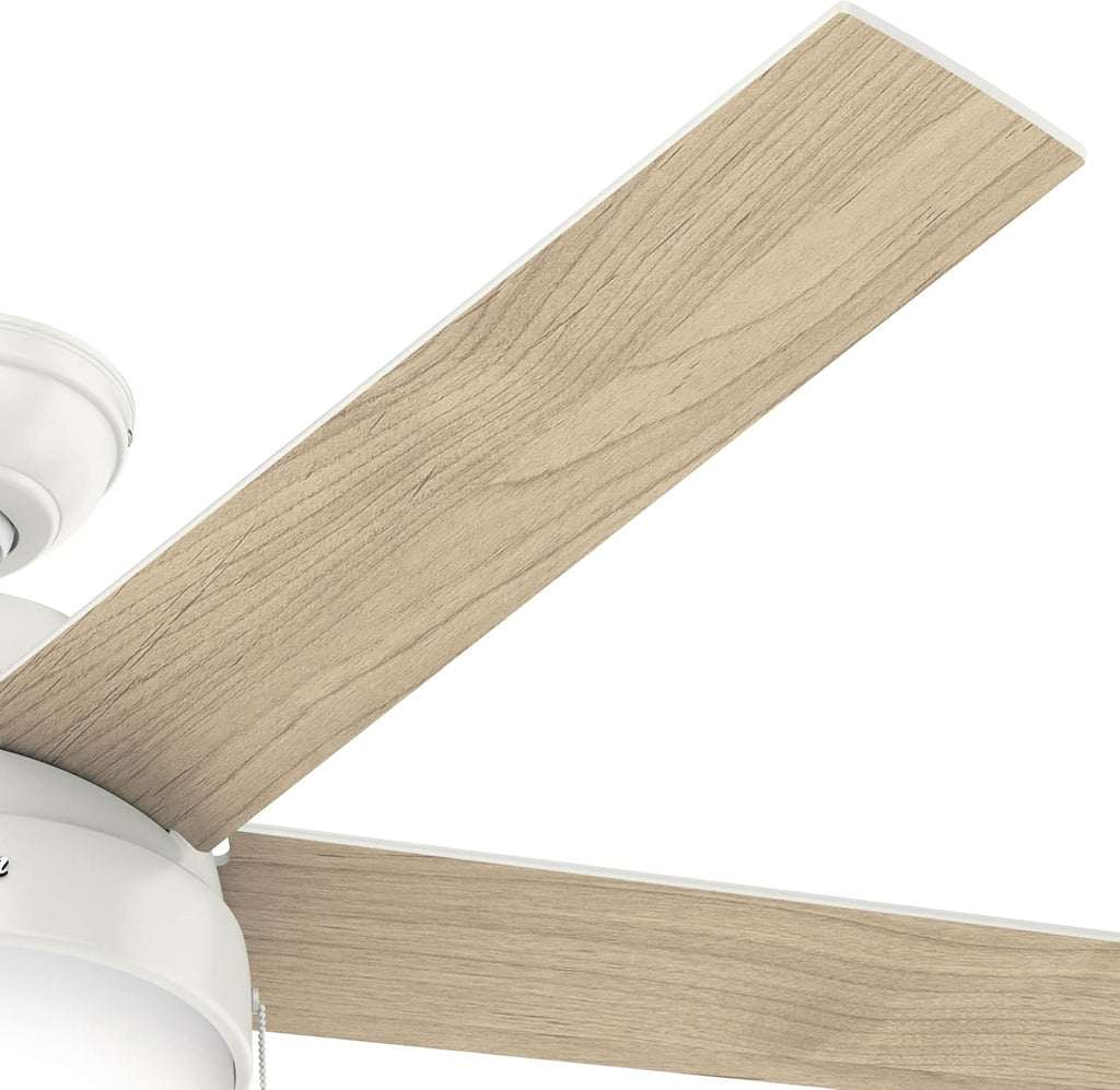 Hunter Fan 52 inch Contemporary Fresh White Finish Indoor Ceiling Fan with LED Light Kit and Pull Chain, Holiday gift for Bedroom, Living Room/Family Room, Dining Room, Kitchen, Office (Renewed)