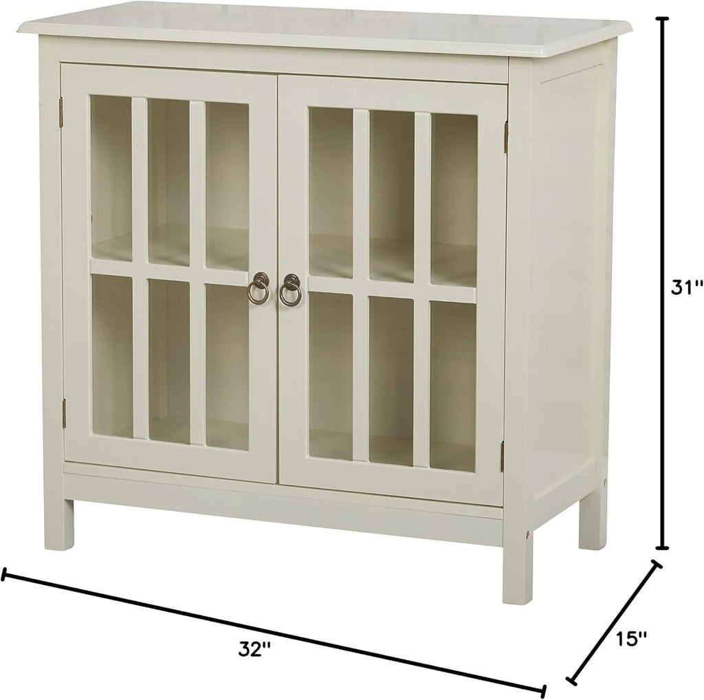 Contemporary Portland Glass Two-Door Cabinet MDF, Metal, Wood Material Painted Finish (Antique White)