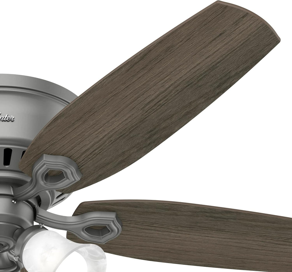 Hunter 52 inch Indoor Ceiling Fan with LED Lights - Ceiling Fan with Pull Chain, For Bedroom, Living Room, or Kitchen, Low Profile Flush Mount, No Remote, 5 Blades - Builder 51113, Matte Silver