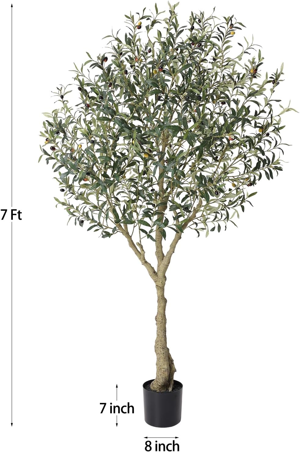 LOMANTO Olive Trees Artificial Indoor, 7Ft Artificial Olive Plants, Tall Faux Olive Tree, Fake Topiary Silk Tree in Pot with Olive Branch & Fruit, Home Office Modern Decor Gift for Housewarming 1Pack