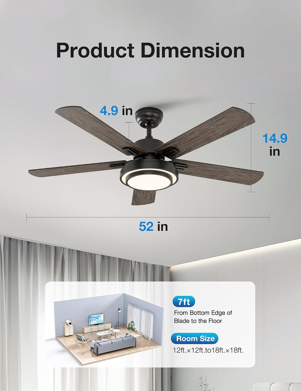 warmiplanet 2-Pack 52 Inch Ceiling Fans with Lights and Remote, Quiet DC Motor, Modern Flush Mount Indoor Ceiling Fan for Bedroom Living Room, 6 Speeds Reversible, Dimmable LED, Timer, Black